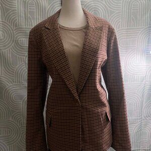 Oasis Plaid Blazer Jacket Tan Brown Check Size 16